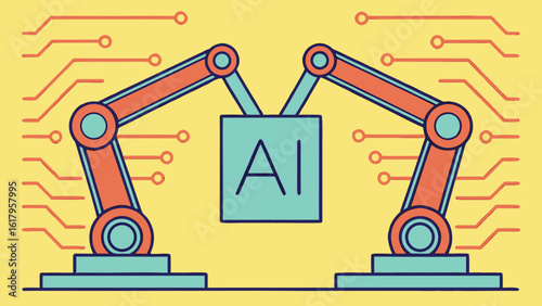 Wallpaper Mural AI Automation:  Stylized Vector Illustration of Robotic Arms Processing Data,  Futuristic Technology Concept, Bright Color Palette, Clean Lines, Modern Design. Torontodigital.ca