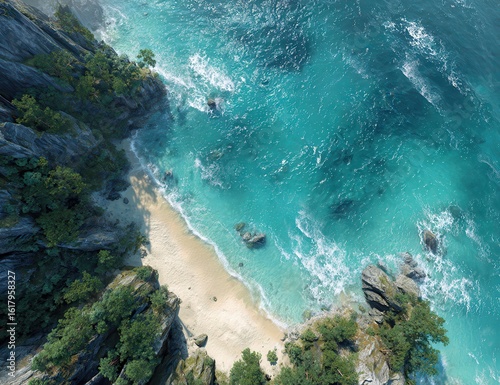 Coastal paradise, turquoise water, rocky shore