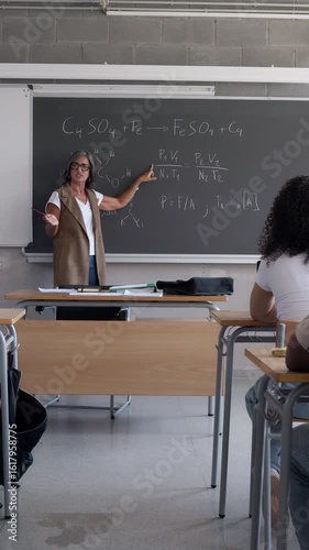 Chemistry classroom interaction with engaged students and teacher