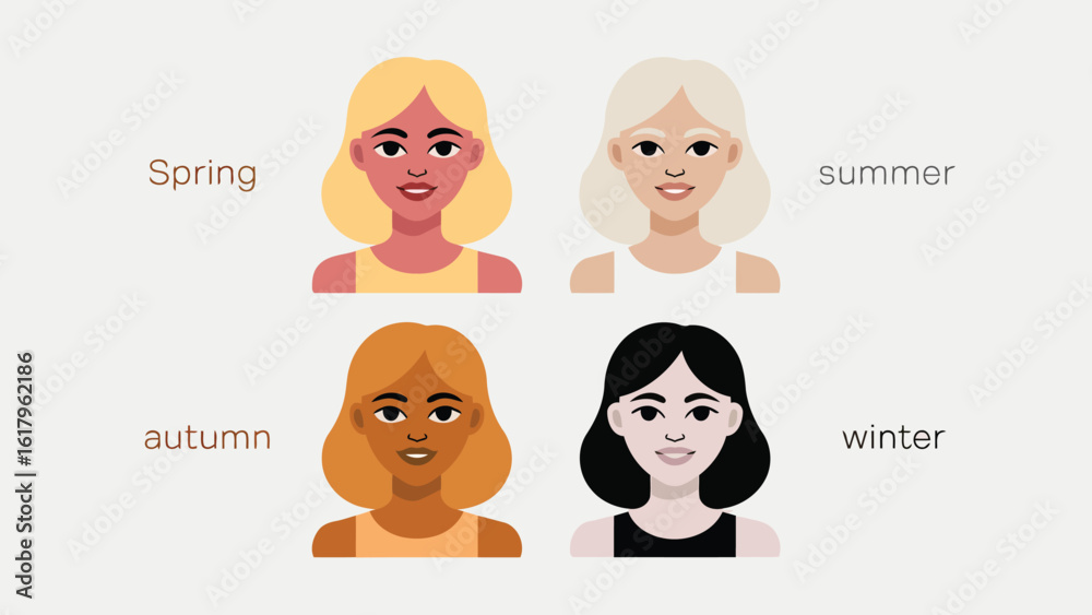 Obraz premium Seasonal Beauty: A visual guide showcases the nuances of seasonal beauty across different women, each embodying the unique essence of spring, summer, autumn, and winter.