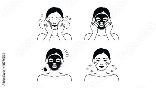 Step-by-step skincare routine: A concise infographic guides through the steps of a facial skincare regimen, offering a clear and visually appealing illustration of a simplified routine.