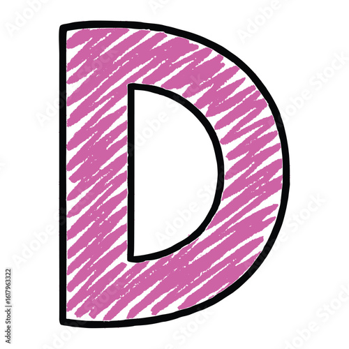 scribble crayon letter D drawing flat color vector illustration template design