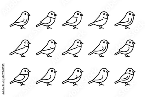 Birds Icon Collection: A cohesive array of illustrated bird icons in a minimalist and adaptable style, perfect for versatile design applications.