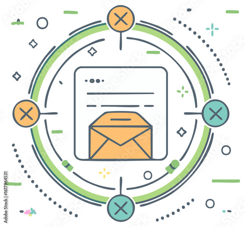 Digital email message with cross marks illustrating spam or error concept
