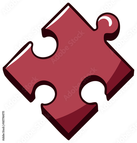 Single red jigsaw puzzle piece with a shiny 3D cartoon style illustration