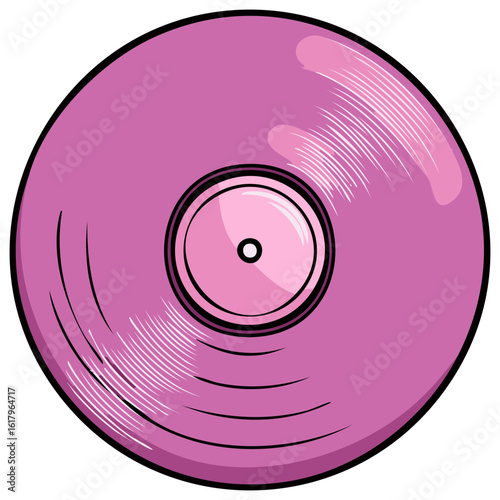 Vibrant Pink Vinyl Record Disc Music Album Pop Art Comic Style Illustration