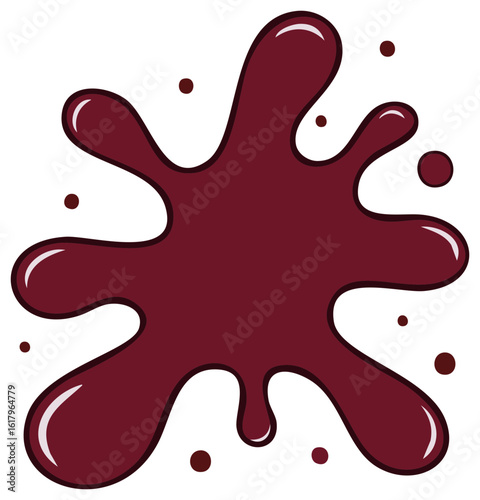 Vivid dark red paint or ink splash with tiny droplets creative design element