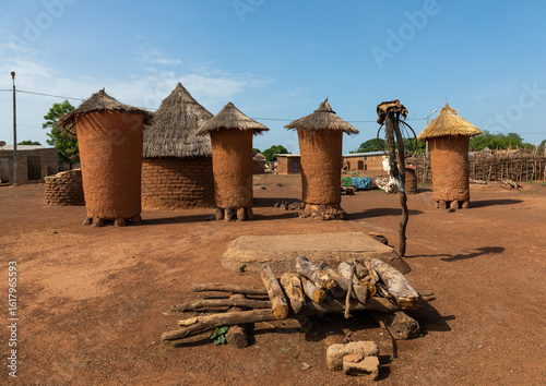 Granaries with thatched roofs in a Senufo village, Savanes district, Niofoin, Ivory Coast