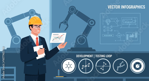 Engineer Overseeing Robotic Automation And Data Analysis In Modern Factory