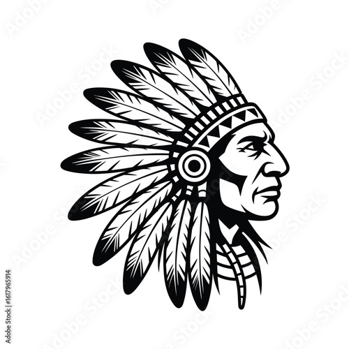 Native American chief headdress profile feathers
