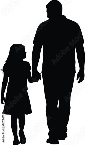 Father walking with teenage daughter holding hands silhouette vector