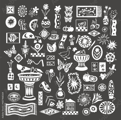 Collection of different folk art elements