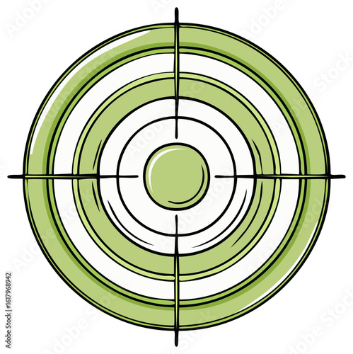 Green and white bullseye target with crosshairs sight hand drawn illustration
