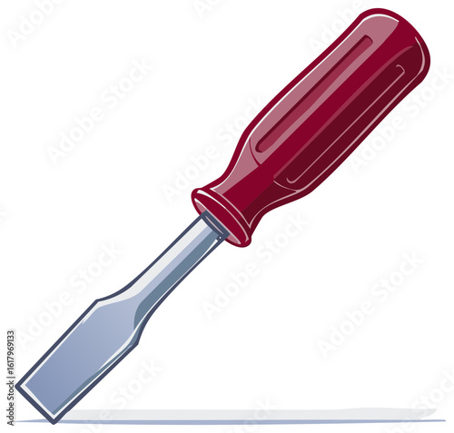 Woodworking Chisel Hand Tool with Red Handle and Sharp Blade Graphic