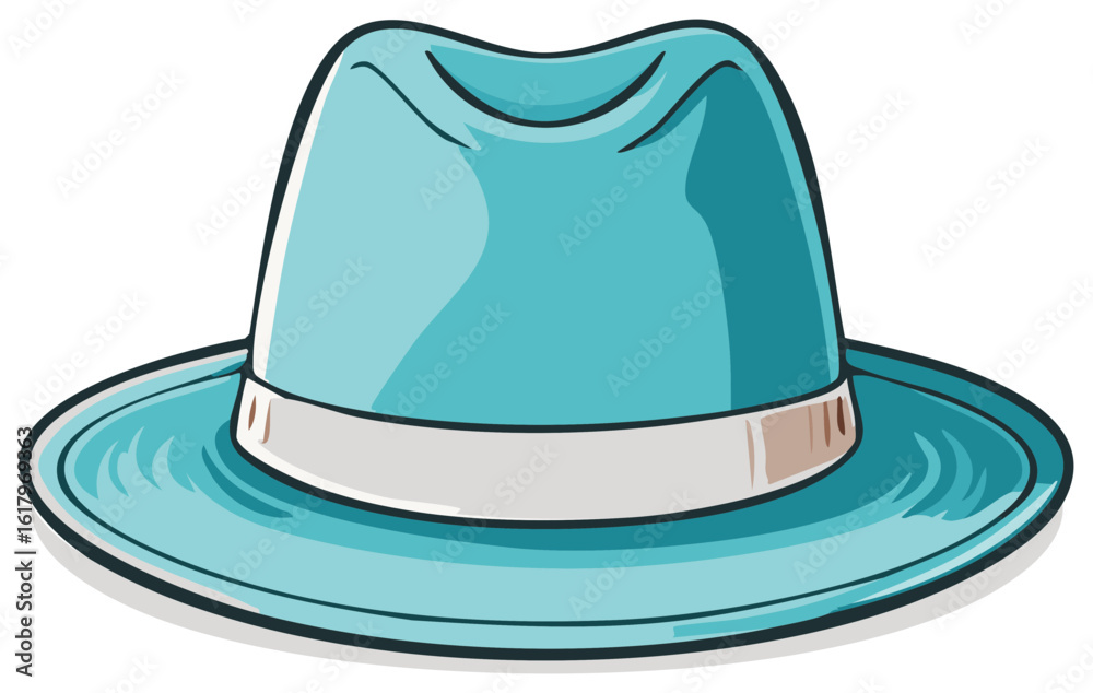 Fototapeta premium Vibrant blue cartoon fedora hat classic headwear fashion accessory illustration