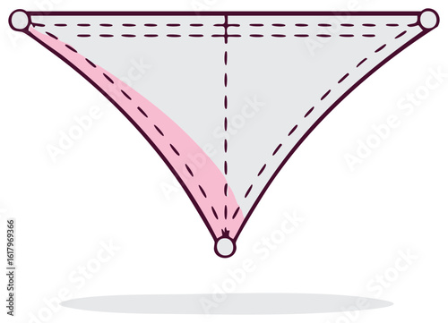 Sewing pattern diagram for a triangular stretched fabric sun shade canopy