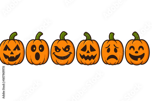 Vector set of Halloween pumpkins featuring frightening and humorous expressions