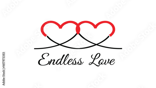 Two intertwined red heart outlines above curved black lines with the text endless love below them