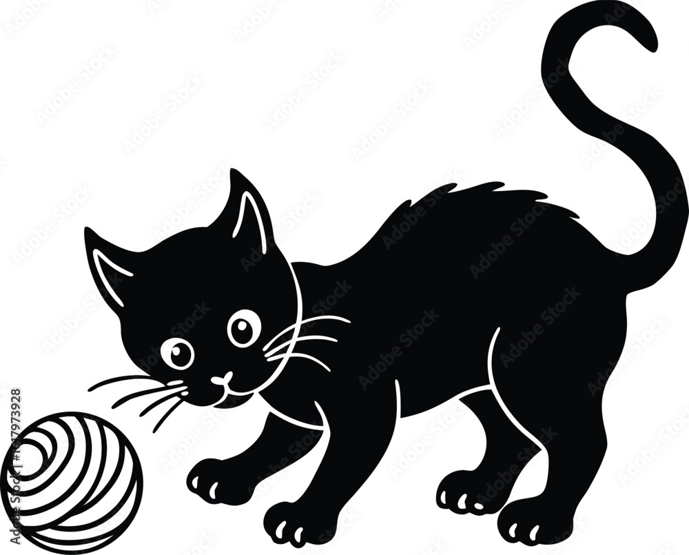 Fototapeta premium A Cute Cat With Kitten Playing Silhouette Vector, black cat cartoon