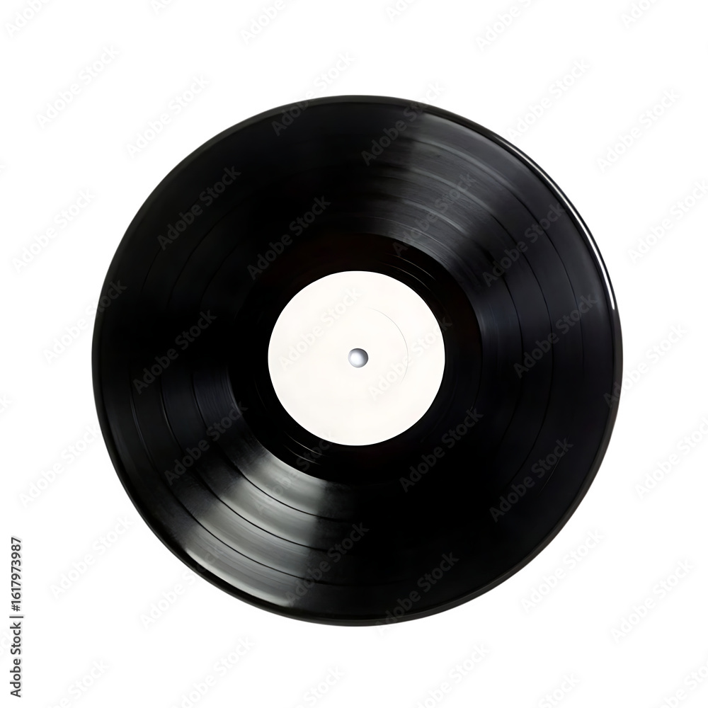 Obraz premium Vinyl record with white label isolated on a transparent background black vinyl music
