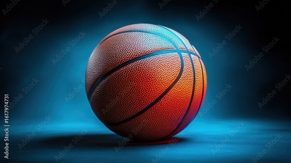 Obraz premium Basketball illuminated by blue-red light