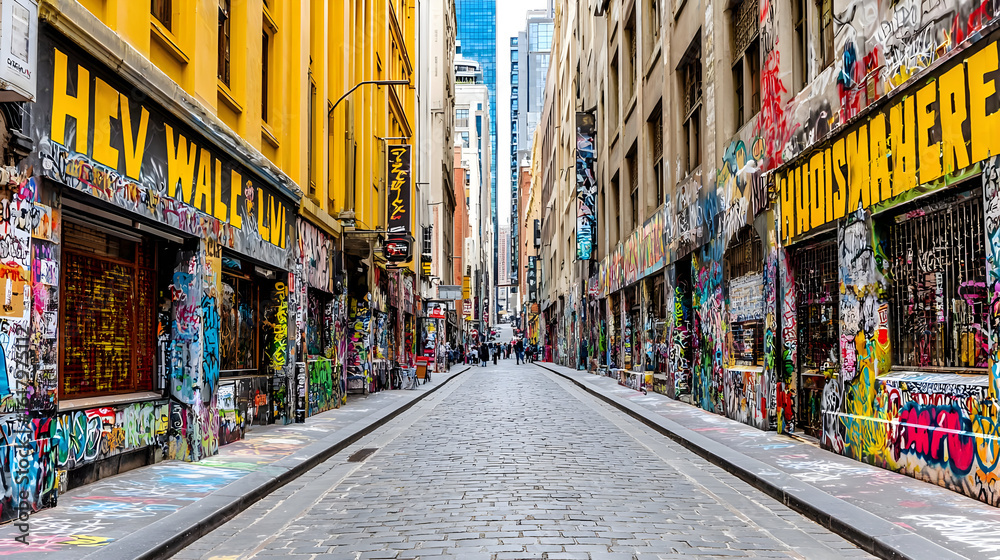 Naklejka premium with walls covered in animated graffiti made by sentient AI artists.