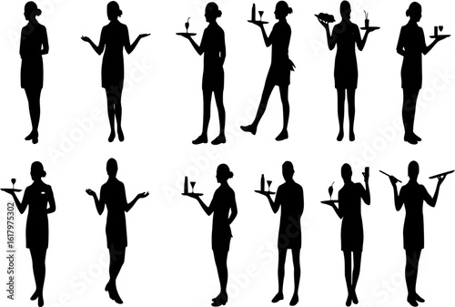 Set waitress silhouette vector illustration.
