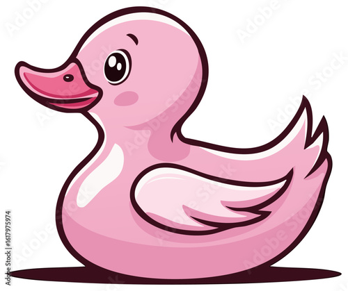 Cute pink rubber duck bath toy vector illustration with glossy highlights