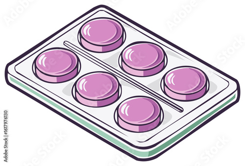 Isometric vector illustration of a blister pack with round pink pills
