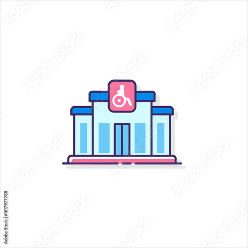 Hospital building provides healthcare services with wheelchair access for patients in need of medical attention, promoting accessibility and inclusivity.