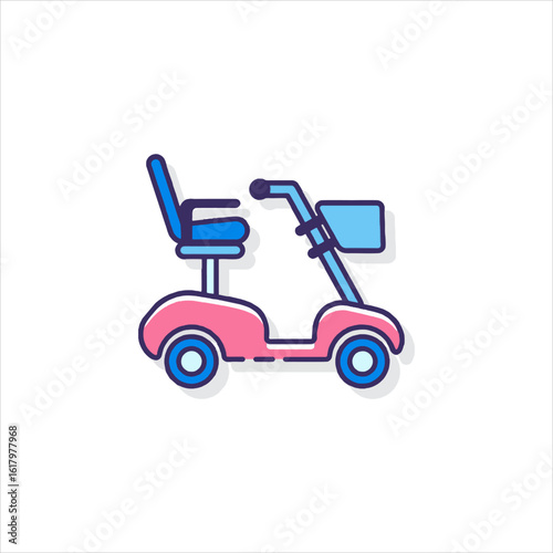 Pink mobility scooter providing independent transportation for elderly and disabled individuals on white, offering freedom and accessibility.