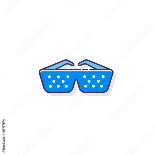 Blue sunglasses with white polka dots sit isolated on a white surface, suggesting summer fun and a playful style.