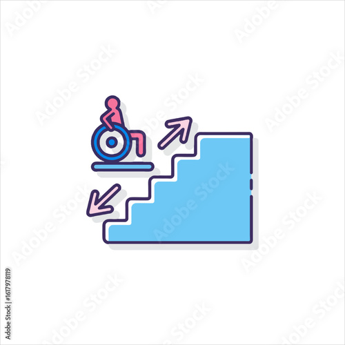 Person in wheelchair faces inaccessible stairs, highlighting challenges for individuals with disabilities in navigating public spaces, emphasizing the need for accessibility solutions.