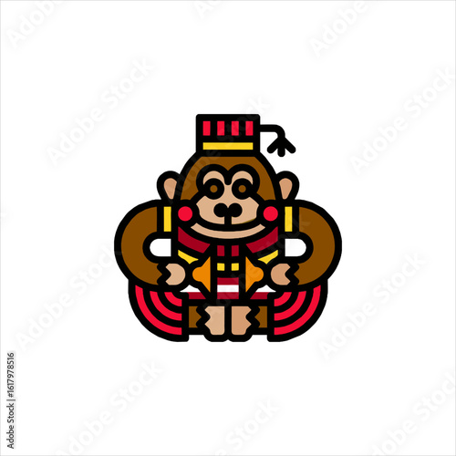 Monkey plays trumpet in circus tent with bright colors and playful mood, creating a whimsical and entertaining atmosphere for children.
