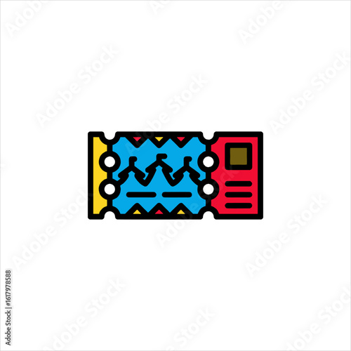 Colorful ticket with abstract pattern represents admission to event, showcasing vibrant design and hinting at entertainment and access, inviting anticipation.