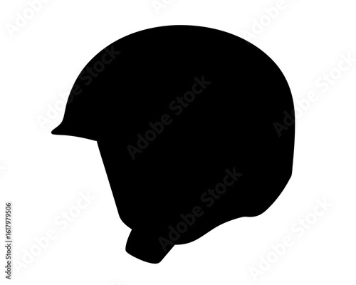 A solid black silhouette of a protective sports helmet on white