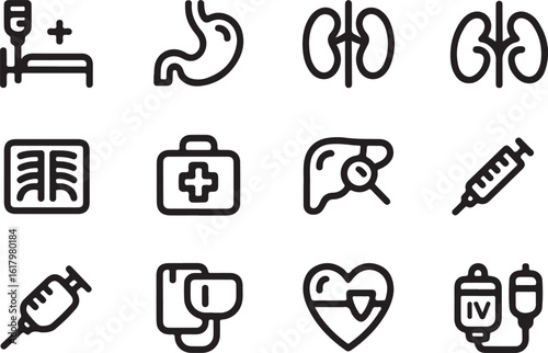 Medical icons depicting internal organs and treatments health hospital