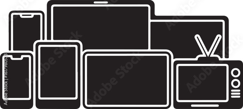 Diverse electronic devices collection black and white technology