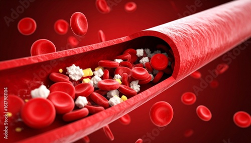 Blood flow dynamics in human veins 3d visualization of red blood cells medical science digital art environment