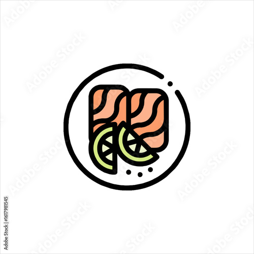 Salmon fillet rests on a plate with lemon slices, presented as a delicious and healthy meal option, creating a culinary delight.