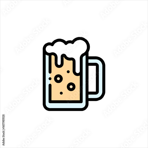 Frothy beer fills a glass mug, creating a refreshing drink with bubbles and foam in a simple, inviting style.