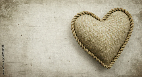 Rustic rope edged heart ornament on textured vintage background
