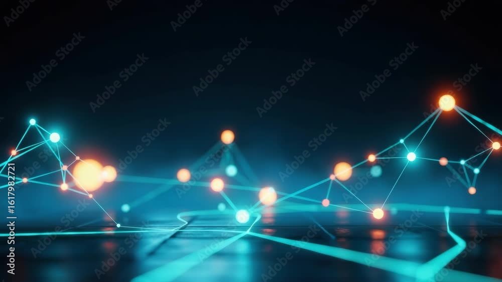 Abstract representation of interconnected nodes and lines in a futuristic digital landscape showcasing glowing points of light against a dark background ideal for technology themes