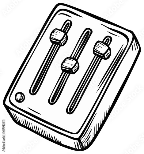 Audio mixer controller illustration, sound mixing device sketch