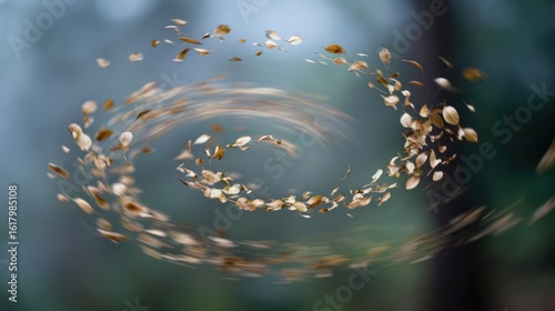 A mesmerizing swirl of leaves spinning in the breeze, embodying the beauty of nature's motion.