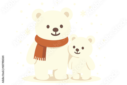 Create a banner for Mother's Day featuring a polar bear mom and her baby sitting in the snow
