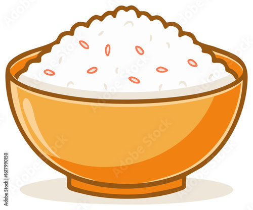 A bowl full of tasty white rice with small red grains sits appetizingly ready to eat