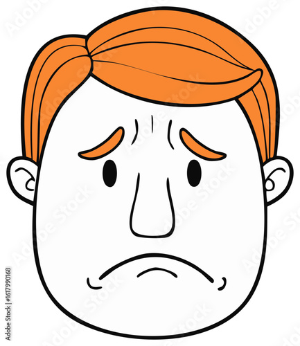 Cartoon illustration of a man's face with a sad and worried frowning expression