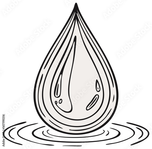 Illustrative Water Drop with Ripples Sketch for Design Project and Nature Content