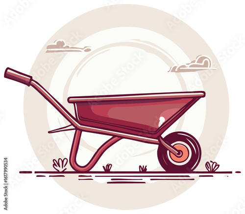 Red Wheelbarrow Illustration Tool for Gardening or Landscaping Projects